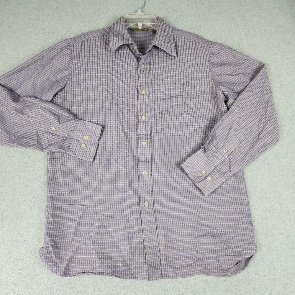 Axist Casual Shirt Mens Medium Purple Micro Grid Surf Soft Long Sleeve Button Up